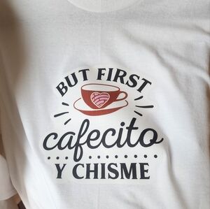 White Graphic Tee with Coffee Design